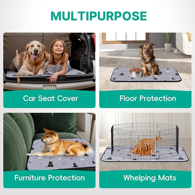 JollyMate 24"x36" Washable Pee Pads for Dogs, Ultra-Absorbent and Leak-Proof Reusable Pee Pads, Non-Slip Reusable Puppy Pads, Waterproof Dog Pee Pads, 2 Pack