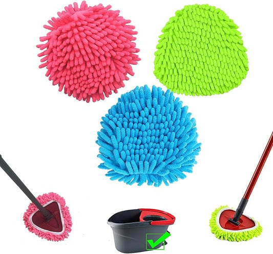 3 PCS Spin Mop Heads Replacements Compatible with Ocedar Easywring 1 Tank System Chenille Mops Duster Pad Washable Dust Refills Green Blue Red