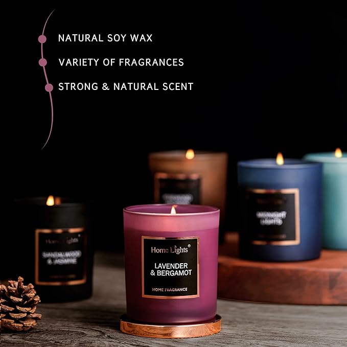 Scented Soy Candles, 35 Hours Burn Time, Natural Soy Wax, Home Fragrance Decor Gift for Women & Men, Lavender & Bergamot