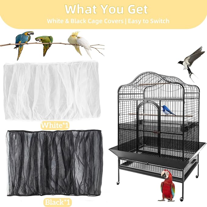 2 Pcs Bird Cage Cover - Bird Cage Seed Catcher Bird Net Bird Cage Skirt Nylon Nesh Bird Cage Net for Round Square Canary Parakeet Cockatiel Pigeon Budgie Quail Large Tall Big Bird Cage