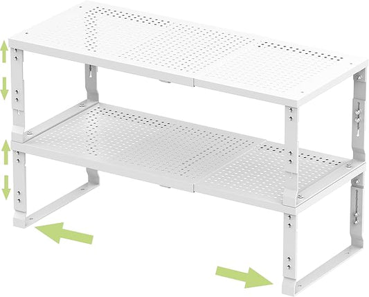 Adjustable Expanable Stackable Spice Rack Shelf Pantry Storage Organizer for Kitchen Cabinet,Countertop,Bathroom and More.Space is no Longer Limited(2Packs/White/Large)