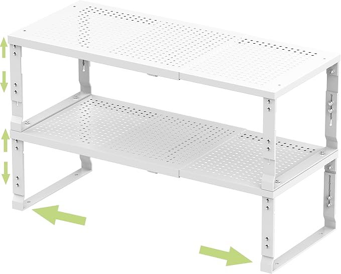 Adjustable Expanable Stackable Spice Rack Shelf Pantry Storage Organizer for Kitchen Cabinet,Countertop,Bathroom and More.Space is no Longer Limited(2Packs/White/Medium)