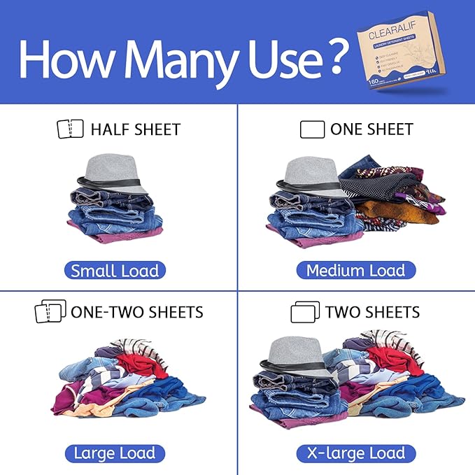 Laundry Detergent Sheets Up to 320 Loads, Fresh Linen - Great For Travel,Apartments, Dorms,CLEARALIF Laundry Detergent Strips Eco Friendly & Hypoallergenic (80 Sheets, Pack of 2)