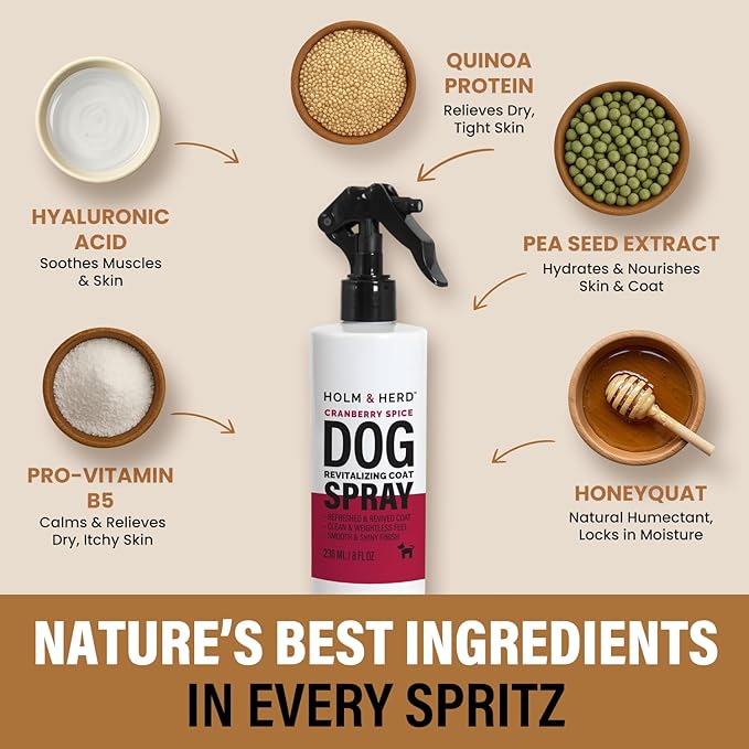 Dog Perfume Spray – Deodorizing Coat Spray for Dogs That Hydrates & Enhances Shine – Dog Cologne & Leave-in Conditioner – Cranberry Spice 8oz