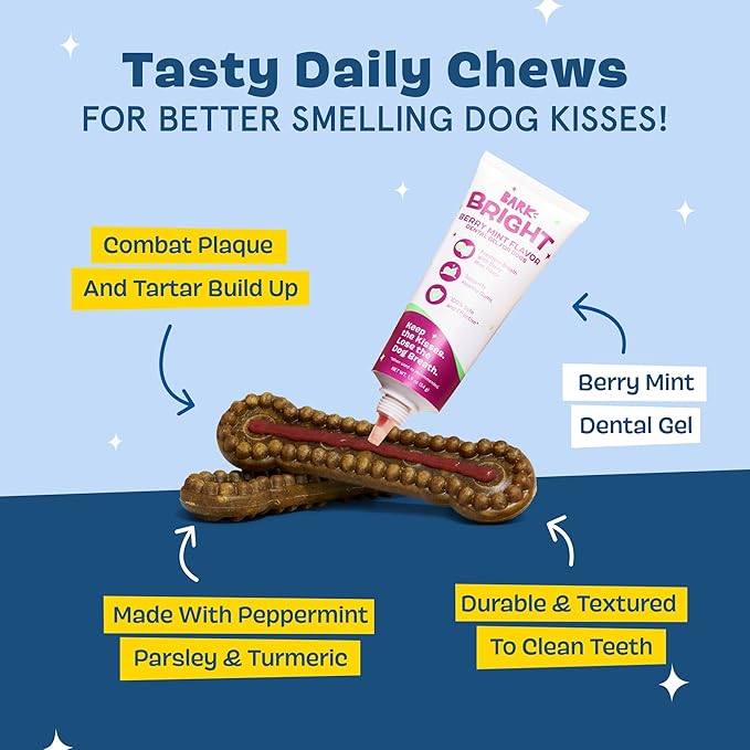 Barkbox Bright Durable Dental Kit, Berry Mint Flavored, 15 Chew Sticks & Toothpaste - Large Breeds