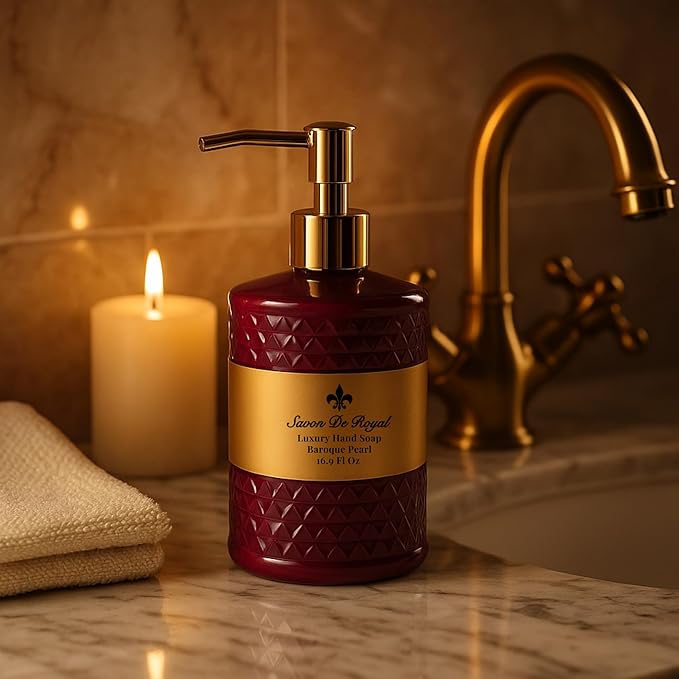 Luxury Liquid Hand Soap, Jasmine - Vanilla - Sandalwood Scent, Moisturizing Vegan Bathroom Soap for Hand Wash, Gentle & Nourishing Formula, Refillable Bottle 16.9 Fl Oz, Baroque Pearl