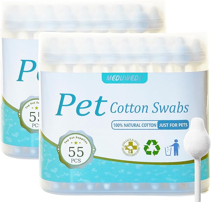 2-Pack Dog Ear Cleaning Cotton Swabs, More Reliable, Safer to Care for Pet Ears, Prevent Accidental Injuries, Suitable for Medium and Large Dogs, Dog Ear Cleaning Kit, L Size, 110 PCS