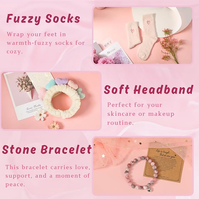 Happy Birthday Gifts for Women, 9pc Get Well Baskets, Pink Self Care Package Relaxing Spa Bath Thinking of You Gift Set for Gf Sister Friend Nurse Daughter Teacher Mother Christmas