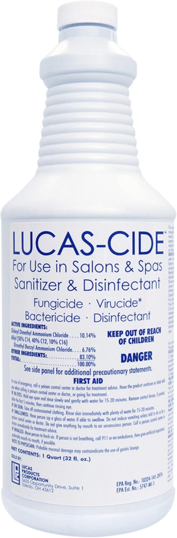 LUCAS-CIDE Salon and Spa Disinfectant, Hospital Grade, Blue, 32 Fl Oz