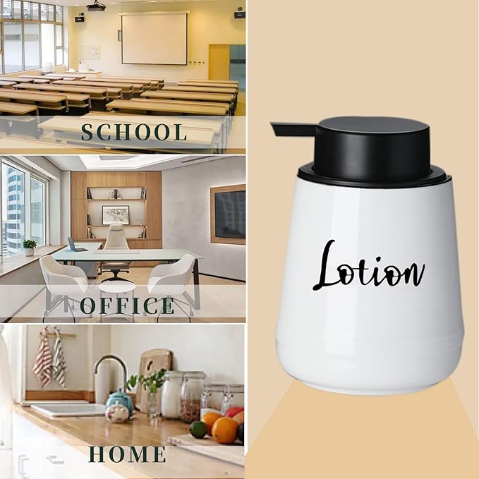 Bathroom Countertop Dispensers-Modern Ceramic Soap Lotion Dispenser Bottles, Hand Soap Dispenser for Bathroom, Dish Soap Dispenser for Kitchen, Easy-to-Press Pump (White, Labeled Lotion)