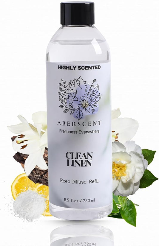 Clean Linen Aberscent Premium Reed Diffuser Oil Refill (8.5 Fl Oz/250ml) – Long-Lasting Fragrance Oil for Home, Office & Spa – Relaxing Scent, Luxury Hotel-Style Aroma