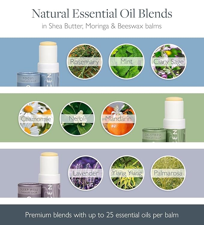 Scentered Aromatherapy Balm Gift Set - Calm & Confident - Pack of 3 Balms: Sleep Well, De-Stress, Focus - Rosemary, Cedarwood, Lavender Essential Oils - Aromatherapy Gifts for Women