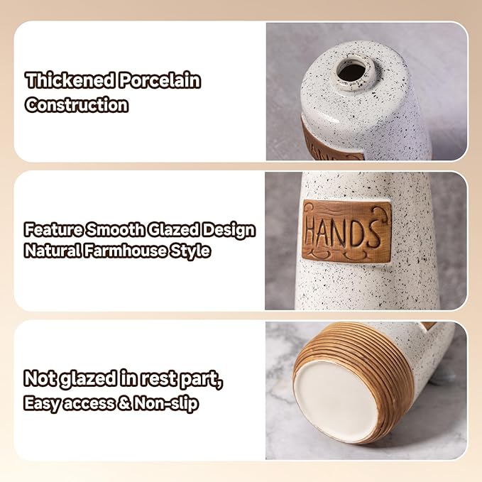 Hand and Dish Soap Dispenser Set, Farmhouse Ceramic Soap Dispenser for Kitchen Sink, 15 OZ Vintage Hand Wash Liquid Dispenser for Bathroom Farmhouse Modern Kitchen Decor Accessories