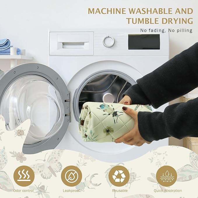 IEUUMLER Washable Pee Pads for Dogs, 1 Pack Insect Pattern Reusable Waterproof Puppy Potty Pads, Non-Slip Absorbent Pet Training Pads for Playpen Crate Bed EU014