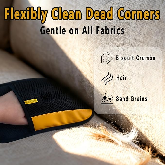 2Pcs Pet Hair Removal Gloves - Large Size Electrostatic Reusable Grooming Glove for Dog Cat Shedding, Washable Fur Remover for Furniture & Laundry (Black/Yellow + Pink)