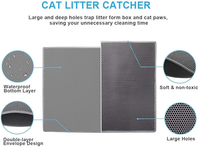 Pieviev Cat Litter Mat Double Layer Waterproof Urine Proof Trapping Mat 1 Pack (Gray, 24x15 Inch (Pack of 1))