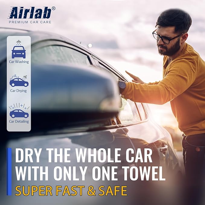 Airlab Microfiber Towels for Cars Wash Drying Extra Large Super Absorbent Cleaning Cloth Auto Detailing Ultra Soft, Lint-Free, Streak-Free, 35 x 24 Inch, Pack of 1, Grey-Blue, 600 GSM