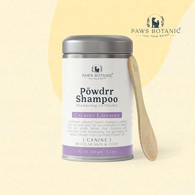 Unscented Dog Dry Shampoo, Powder Shampoo for Dogs, Regular Skin & Coat, 3.5 oz with Bamboo Spoon (Calming Lavender)