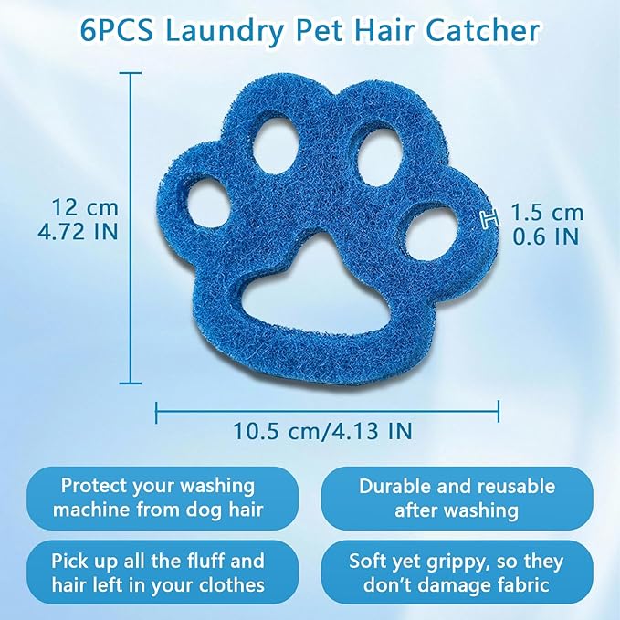 6 Pcs Pet Hair Remover for Laundry, Reusable Dog Cat Lint Catcher for Washing Machine, Effectively Removes Lint and Dander, Pet Hair Catcher for Washer, Dryer, Clothes, Bedding, Towels