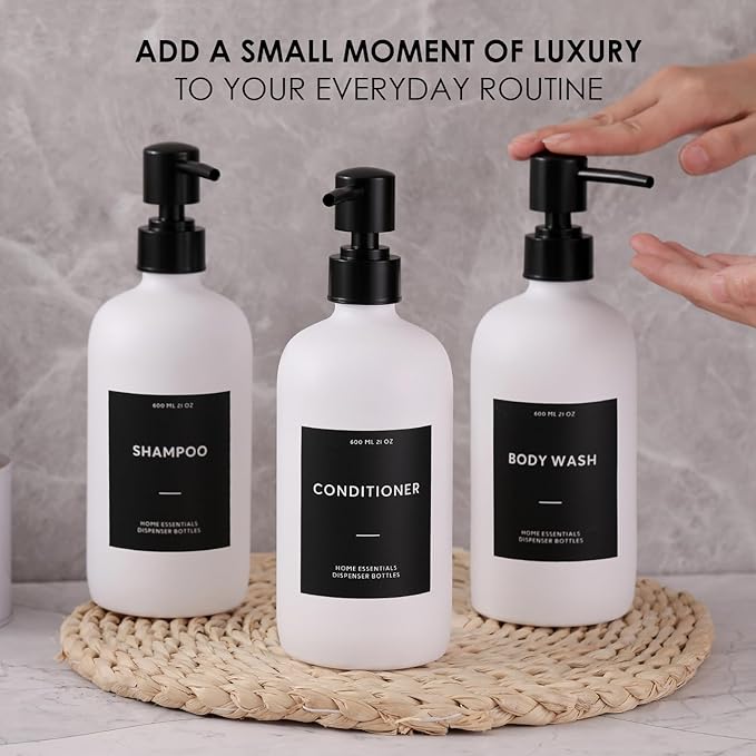 HOMCDALY Shampoo and Conditioner Dispenser, 21oz 3-Pack Refillable Shampoo and Conditioner Bottles, Empty Pump Bottle, Bathroom Shower Dispenser（21oz-White）