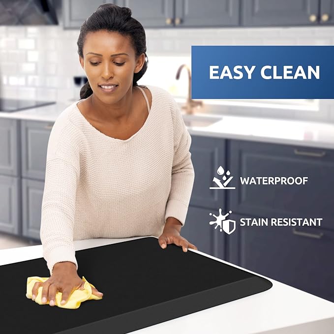 KitchenClouds Kitchen Mat Cushioned Anti Fatigue Kitchen Rug 0.8inch Waterproof Non Slip Kitchen Rugs and Mats Standing Desk Mat Comfort Floor Mats for Kitchen Sink Office (17.3"x60",Black)