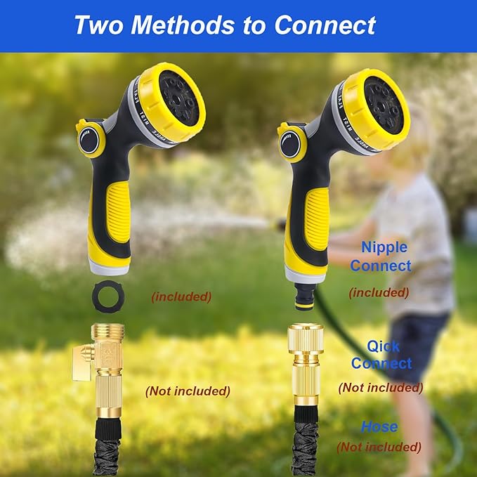 Hose Nozzle, Garden Hose Nozzle with 10 Spray Patterns, Thumb Control On Off Valve, High Pressure Nozzle Sprayer for Plants, Car Wash, Cleaning, Pet Showering (Yellow)