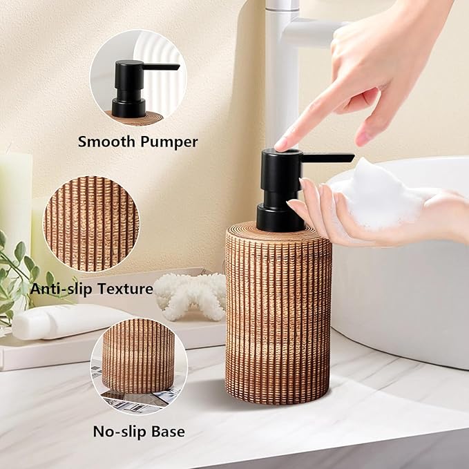 Comeon Ceramic Soap Dispenser for Shampoo, Dish Soap, Hand Soap, Conditioner，12 Oz Refillable Foam Pump Bottle Stainless Steel Kitchen/Bathroom Décor (Light)