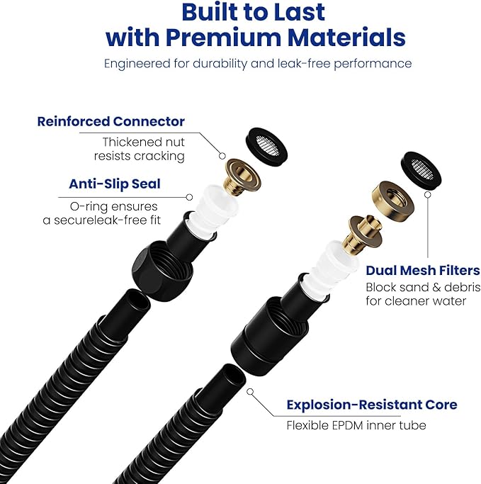 JOMOO Shower Hose, 71 Inch Extra Long Flexible Stainless Steel Handheld Shower Hose Extension with Brass Insert and Nut, Matt Black