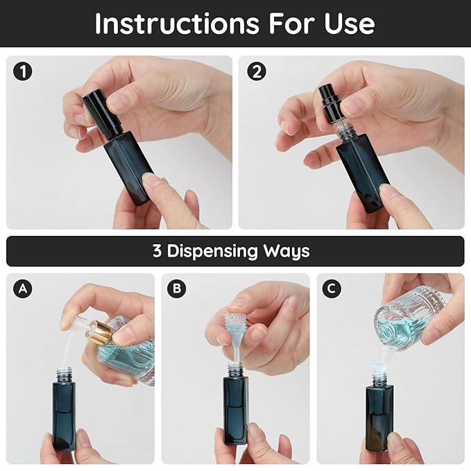 Segbeauty Refillable Perfume Bottles, Set of 10 Glass Mini Perfume Atomizer with Lid, 10ML Travel Small Toiletries Sample Bottle Fine Mist Sprayer, Square Pump Dispensing Containers Perfume Making Kit