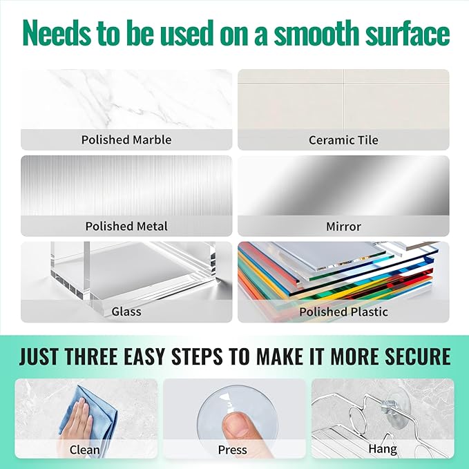 4 Pack Bathroom Shower Caddy Connectors Suction Cups, heavy-duty suction cups Compatible with no drilling Christmas Light suction cups for Fixed Shelf Basket, Bathroom Storage Shelves, Kitchen Racks