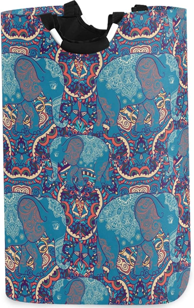visesunny Vintage Elephant Animal Large Laundry Bag Collapsible Oxford Fabric Laundry Hamper Foldable Portable Laundry Basket with Handles for Bathroom, Bedroom, Home