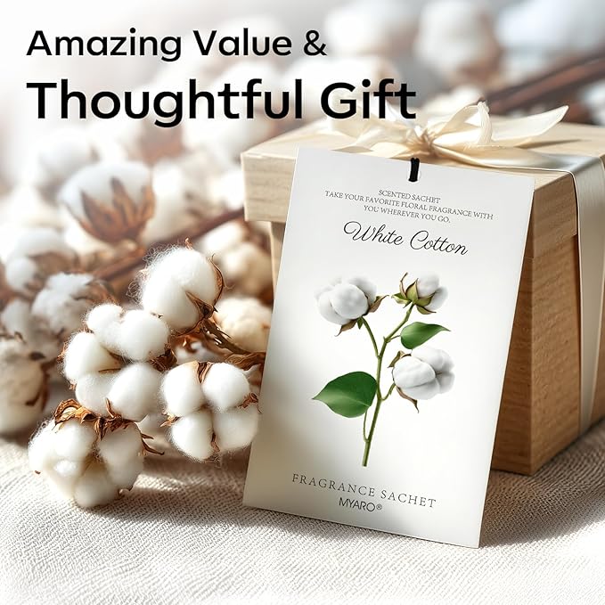 MYARO 12 Packs Scent Sachets for Closet Clothes Storage - White Cotton Fragrance Long Lasting Home Air Freshener Odor Deodorizer