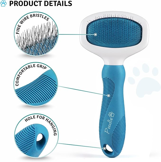 Poodle Pet Slicker Brush - For Dogs, Cats, and Rabbits - Removes Matted Fur, Knots, and Loose Hair - Suitable for Grooming Doodles and Goldendoodles with Short or Long Hair