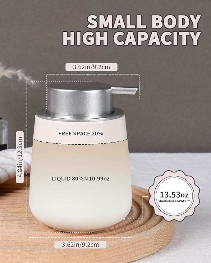 BosilunLife Hand Soap Dispenser - Beige & Grey 12Oz Ceramic Soap Dispenser Bathroom Refillable Liquid Dispenser for Dish Soap with Easy-to-Press Pump
