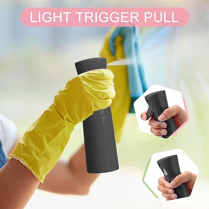 Hair Mister Spray Bottle，Spray Water Bottle Fine Mist Refillable Plants（6.8OZ /200ML） Barber，Showering Pets, Plants, travel, Ironing and Cleaning ﻿ ﻿ ﻿ (Black)