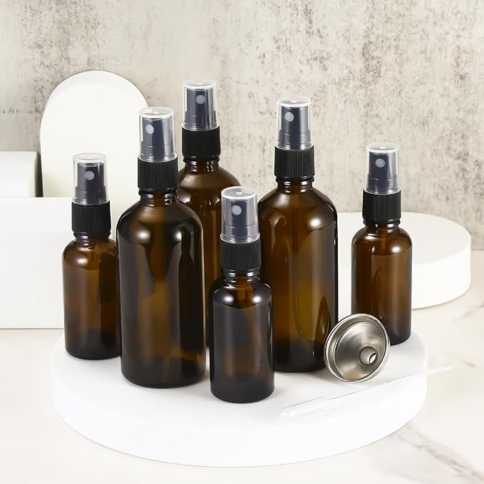 1 oz Amber Glass Spray Bottles,Small Empty Fine Mist Refillable Travel Spray Bottle for Cleaning,Perfume,Aromatherapy,Cosmetic Sprays,Hair,Essential Oils with Fine Mist Dispenser（3 Pack）