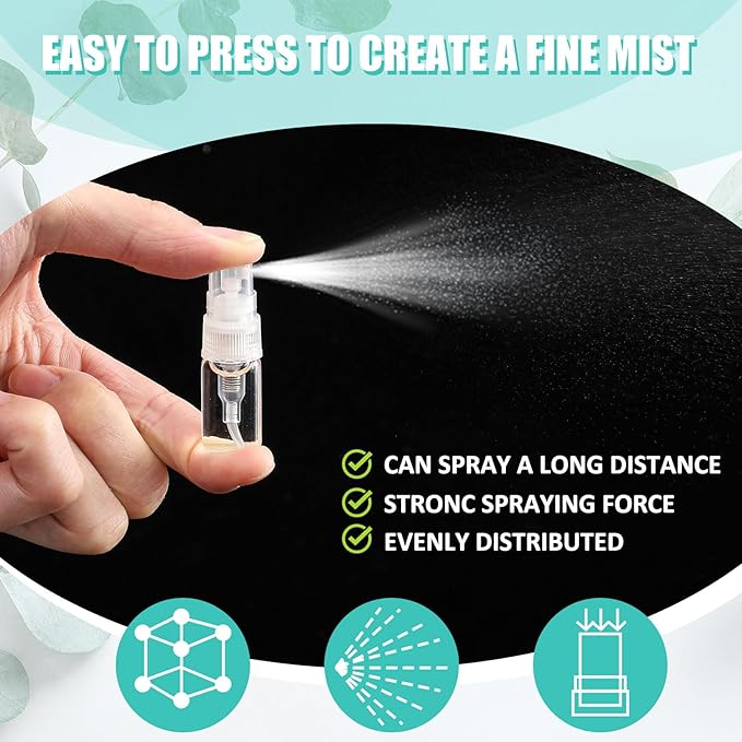 Zhehao 50 Pcs Mini Spray Bottles 2 ml Clear Glass Perfume Bottles Refillable Fine Mist Perfume Atomizer Portable Empty Sample Containers for Cleaning, Essential Oils, Travel (Clear Cap)