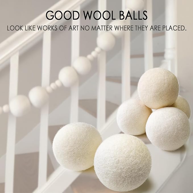 Wool Dryer Balls, 6 Pcs XL Dryer Lint Balls, Reusable Premium Natural Fabric Softener, Efficiently Add Essential Oils Instead of Dryer Sheets, Laundry Room Organization Essentials