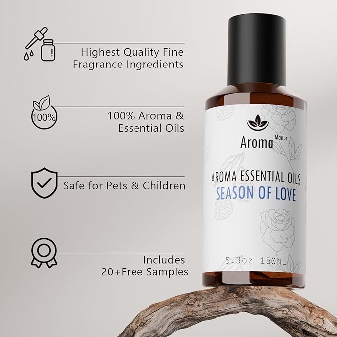 Hotel Fragrance Oil - Season of Love Essential Oils for Scent Diffuser - Rose, Orange, Lychee, Musk - Home Luxury Scents Aroma Fragrance for Home, Office