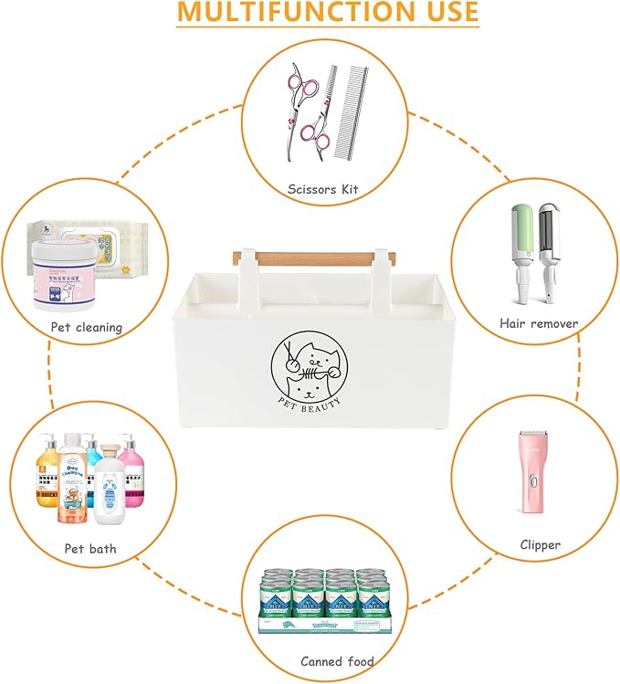 Dog Storage Organizer,Dog Grooming Organizer,Portable Shower Caddy Organizer for Dog Cat Stuff,Divided Basket Bin Storage for Dog Cat Grooming Kit,Shampoo,Trimmer,Clipper,Combo,Brush