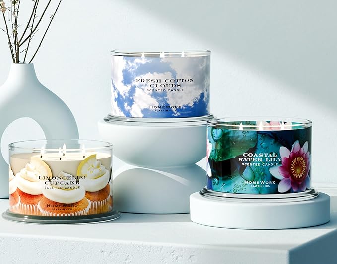 HomeWorx by SLATKIN + CO. Candle- Fresh Cotton Clouds, 18 oz. Premium Scented Candle - 30-55 Hours Burn Time