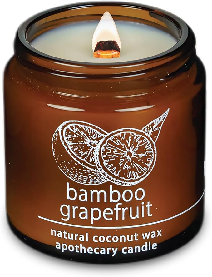 Hemlock Park Crackling Wood Wick Candle Handcrafted with Natural Coconut Wax (Small 4 oz, Bamboo Grapefruit)
