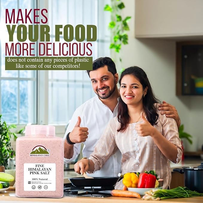 Himalayan Chef Pink Himalayan Salt Fine Grain, 5 lbs Plastic Jar - Pure, Natural, Kosher, Non-GMO, Mineral-Rich, for Cooking, Seasoning, Baking, Table Use