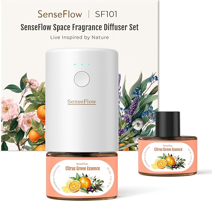 SF101 Waterless Ultrasonic Essential Oil Diffuser–100% Plant-Based,120-Day Natural Air Freshener & Aromatherapy Diffuser for Home,Hotel,Studio–Covers up to 100㎡-Citrus Grove Essence