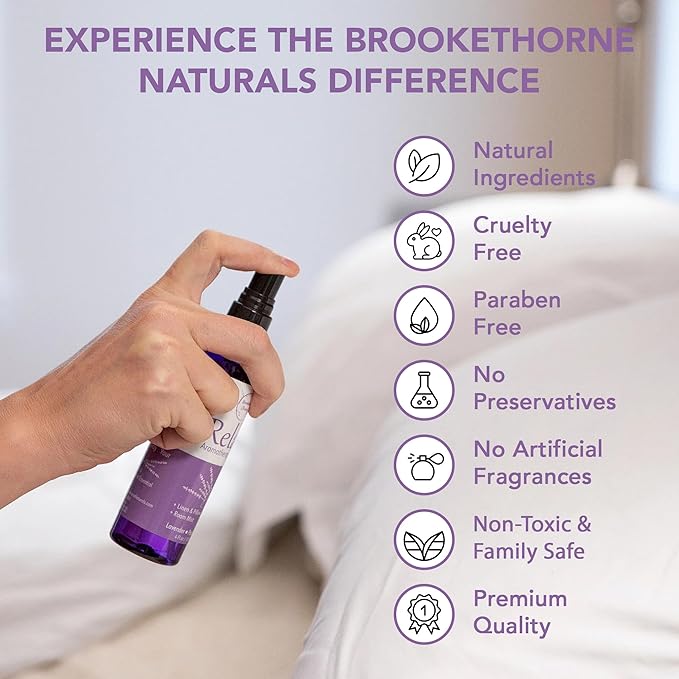 Relax Lavender Spray for Sleep, Natural Linen Spray for Bedding, Perfect Lavender Pillow Spray for Sleep. Aromatherapy Bed Spray with Lavender & Peppermint Essential Oils by Brookethorne Naturals 4oz