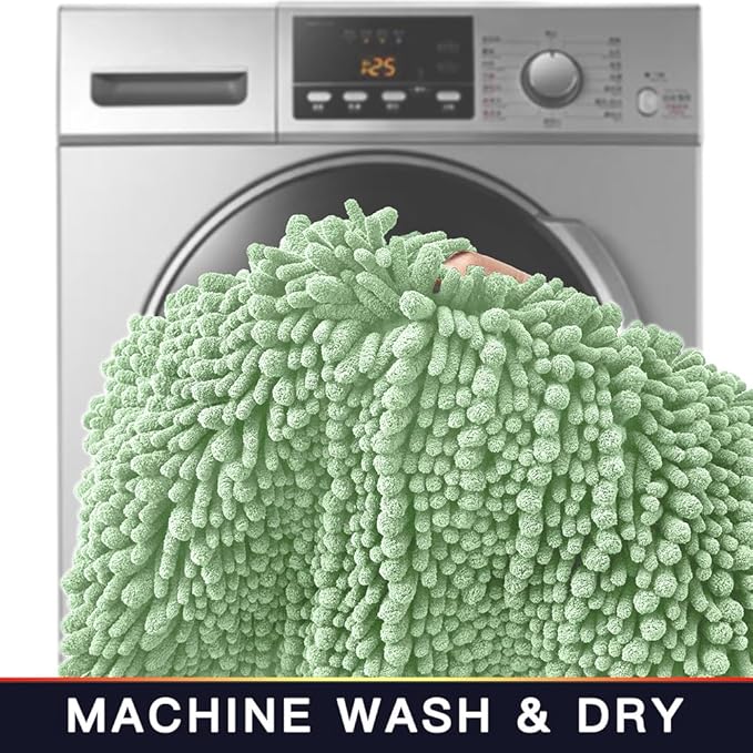 Walensee Bathroom Contour Rug Non Slip Toilet U Shaped Bath Mat (20x24, Sage Green) Water Absorbent Super Soft Shaggy Chenille Machine Washable Dry Extra Thick Perfect Absorbant Best Plush Carpet