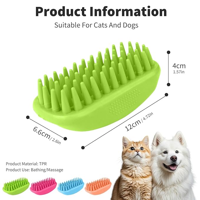 Bath Brushes for Pet Grooming & Massage,Rubber Scrubbing Brush for Dogs,Pet Silicone Shampoo Brush,Ideal for Long & Short Haired Dogs and Cats, Essential Puppy Accessory,Green