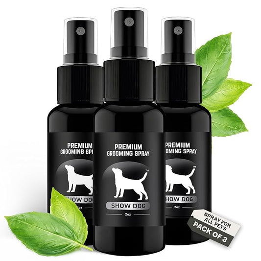 605Products | Premium Dog Cologne and Odor Eliminator - Long Lasting Dog Perfume Made with Essential Oils - Spray Deodorant for Smelly Dogs, Dog Grooming Spray 3pack (Show Dog, 2oz Spray Bottles)