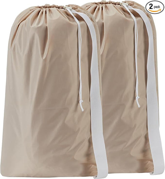 HOMEST 2 Pack XL Nylon Laundry Bag with Strap, Large Dirty Garments Organizer, Easy Fit a Hamper or Clothing Basket, Can Carry Up to 4 Loads of Clothes, Beige