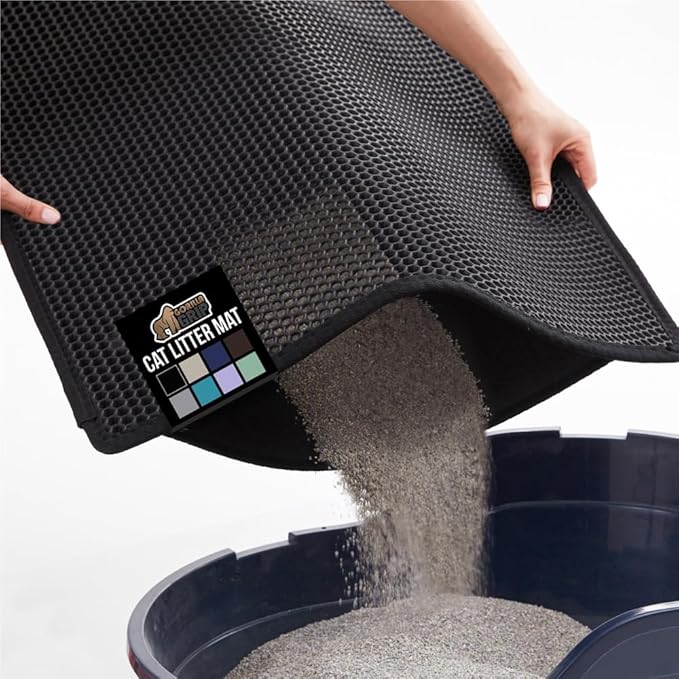 GORILLA GRIP Honeycomb Cat Litter Box Mat, Two Layer Trapping Waste Mats, Soft On Paws, Litter Box Supplies and Essentials for Indoor Cats, Traps Excess, Water Resistant for Floors, 24x15 Black